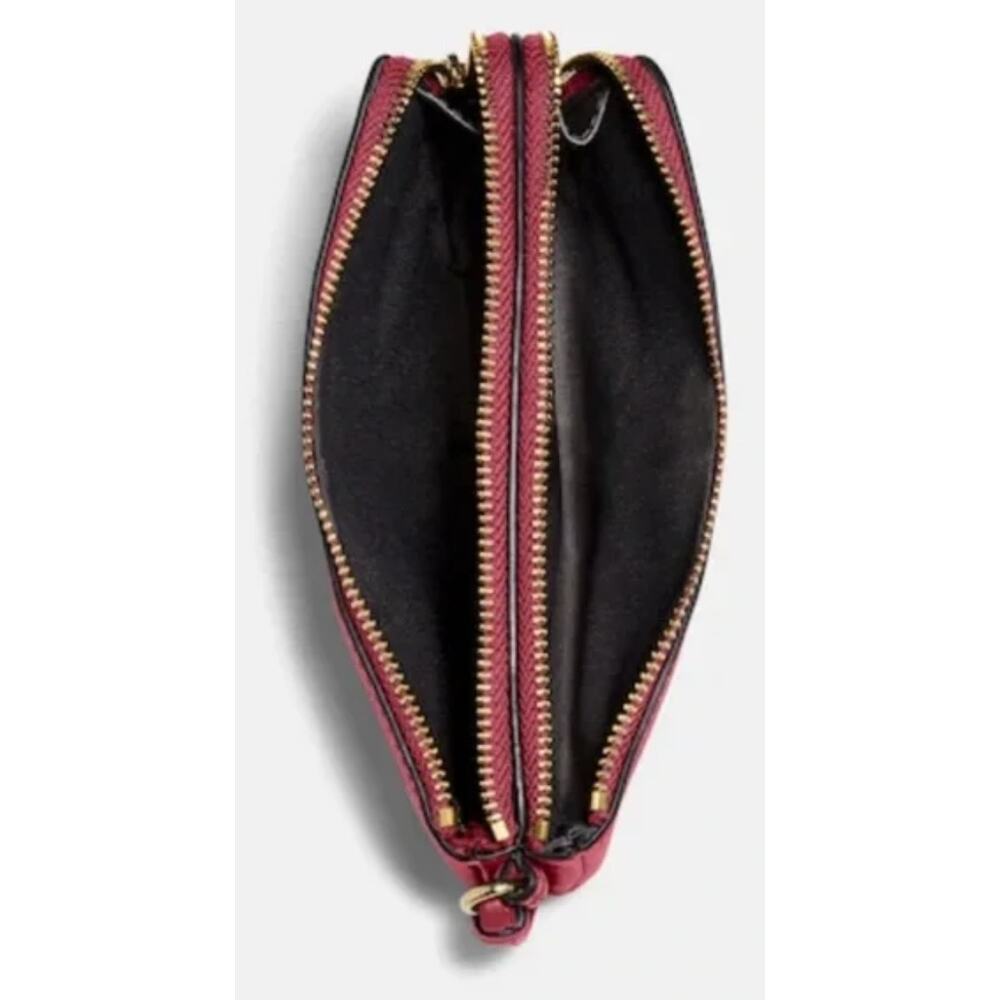Coach Double Zip Pebbled Leather Wristlet Rouge Burgundy Wine Red Wallet NWOT - Picture 8 of 9